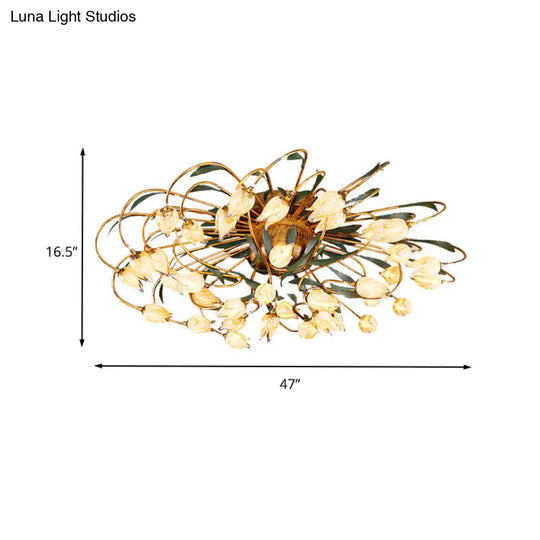 Tulip Ceiling Lamp - Led Semi Flush Light In Brass For Living Room By American Garden