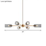 Modern Smoke Grey Tulip Glass Chandelier - 6-Light Dining Room Hanging Lamp With Gold Burst Arm