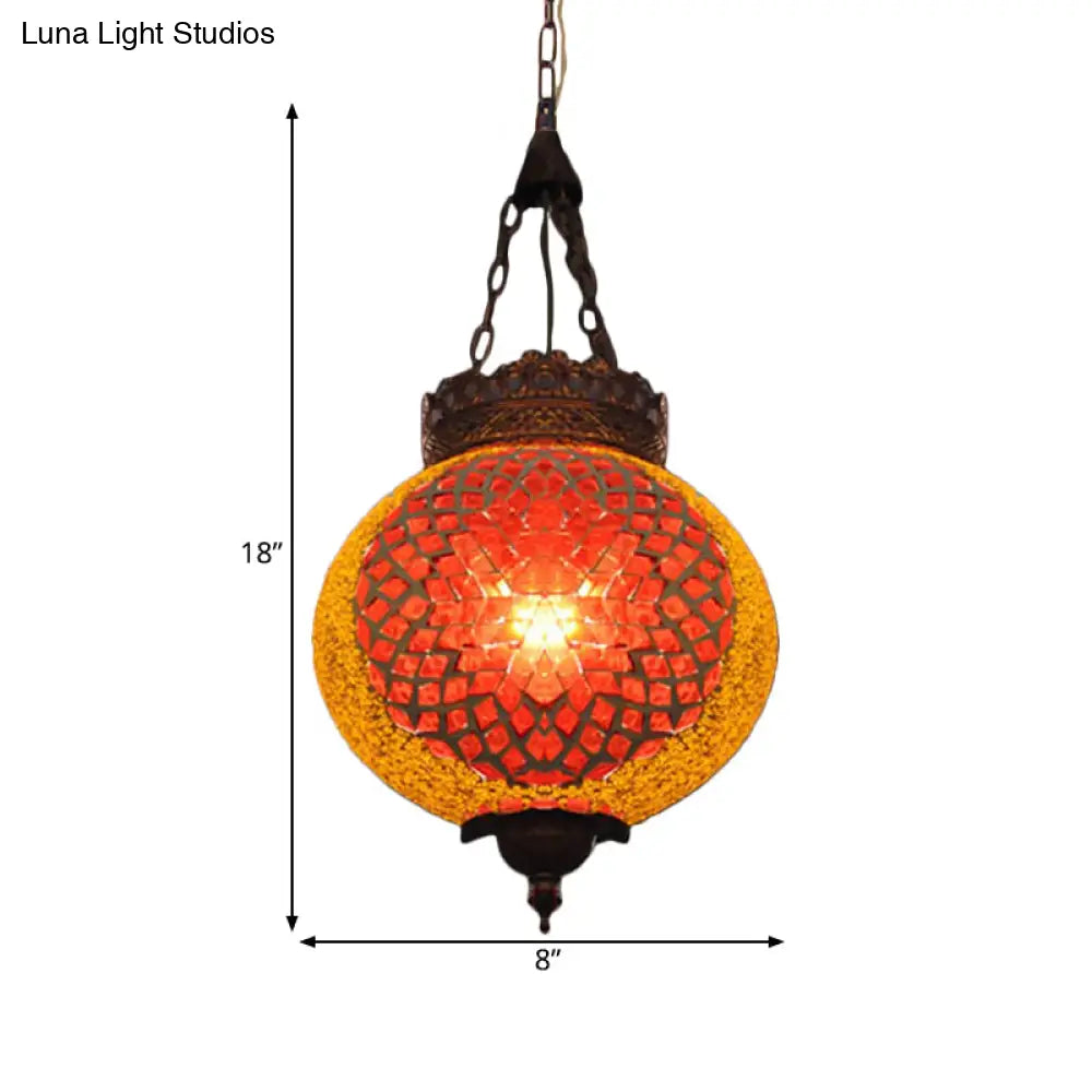 Turkish Handcrafted Art Glass Hanging Pendant Light Fixture - 1 Head Blue/Orange Red