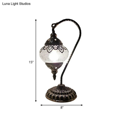 Turkish Night Lamp: Crackle Glass Bronze Desk Light With Curving Arm - 15/18/21 High
