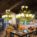 Turquoise Flower Chandelier: Industrial Round Hanging Light Kit With 10 Heads For Restaurants