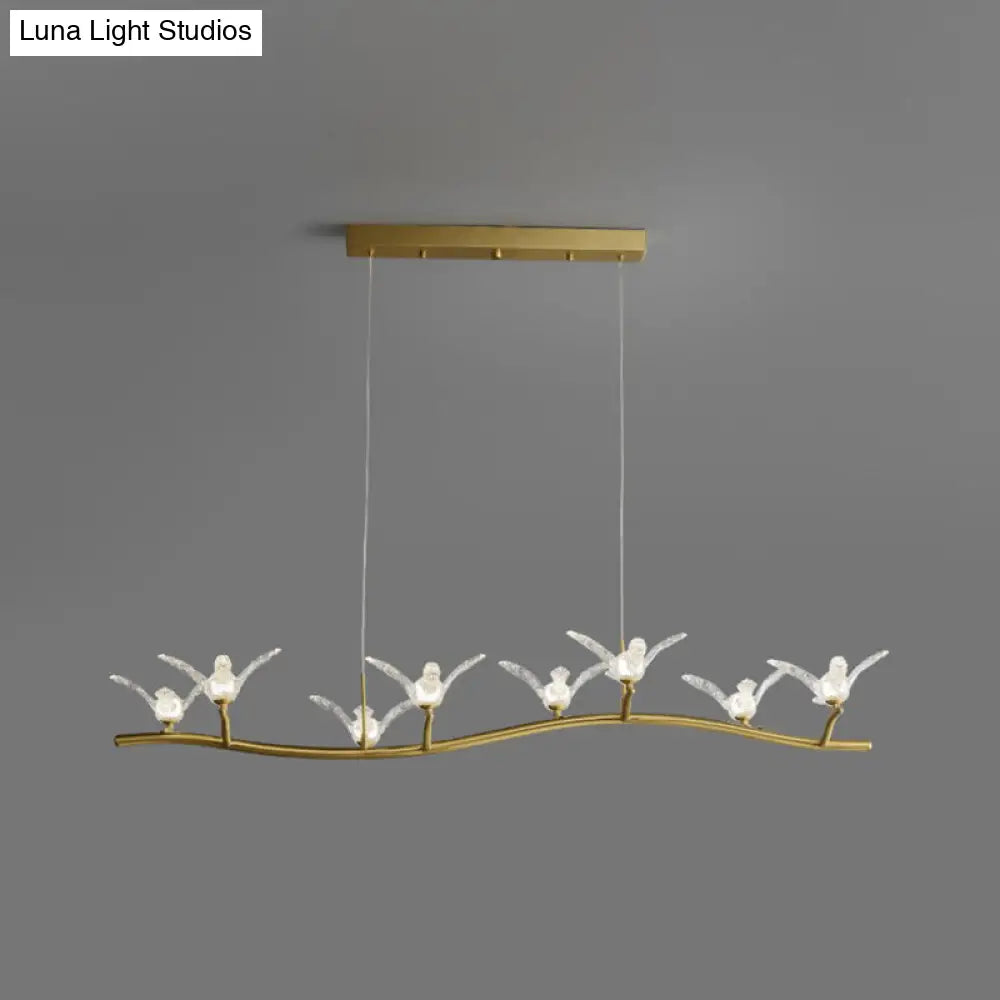 Twig Pendant Lamp With Bird Decor Gold Finish & Led Acrylic Island Light 8 /