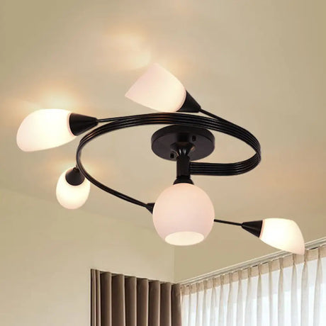 Twisted Living Room Semi Mount Lighting - Traditional Frosted Glass Ceiling Light With 4/6 Lights