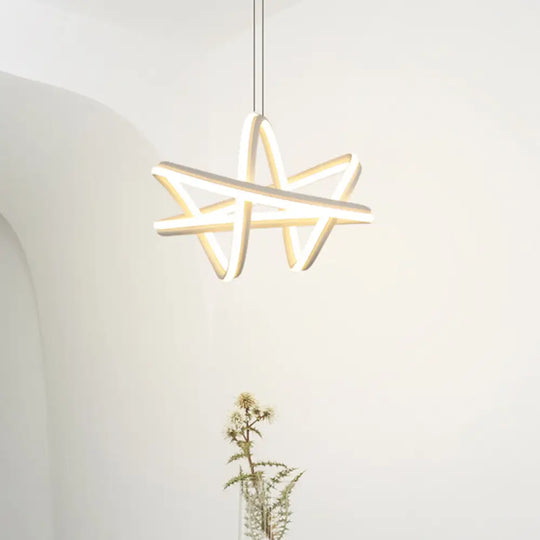 White Twisted Linear Hanging Lamp Kit - Led Metal Ceiling Chandelier Warm/White Light