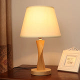 Twisted Wood Night Lamp With Conic Fabric Shade - Cozy Lighting For Living Room Table Beige