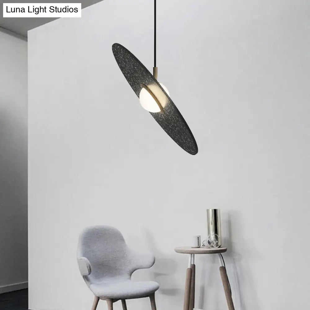 Ufo Shaped Pendant Lamp Modern Concrete 1 Light Black/White/Pink Hanging Ceiling