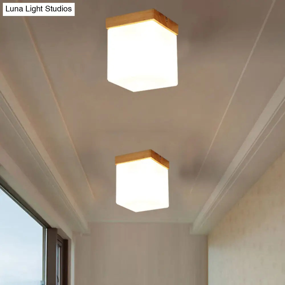 Ultra-Contemporary 1-Light White Glass Semi Flush Chandelier Ceiling Light For Hallway