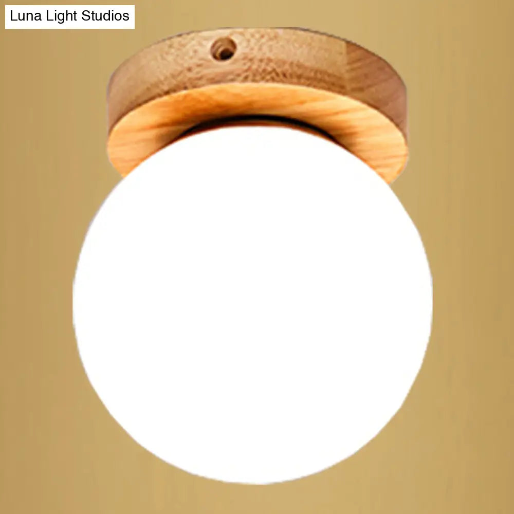Ultra-Contemporary 1-Light White Glass Semi Flush Chandelier Ceiling Light For Hallway Wood / Globe