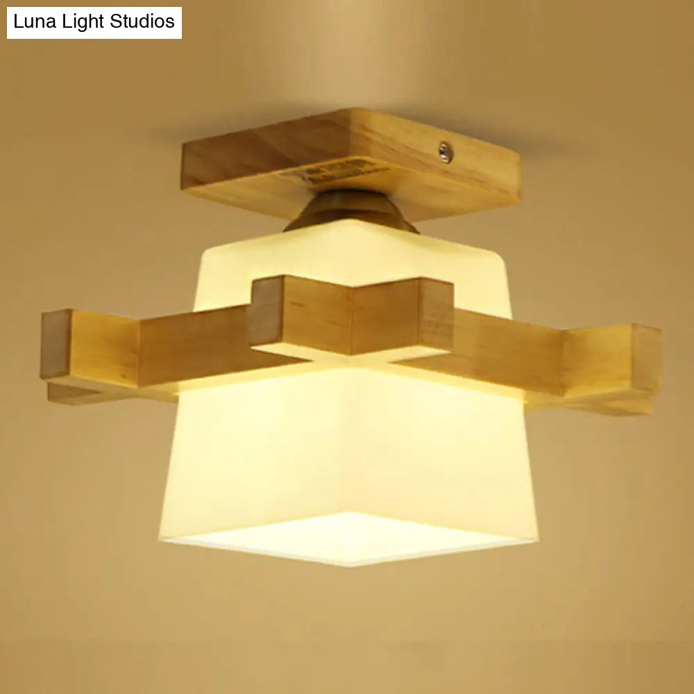 Ultra-Contemporary 1-Light White Glass Semi Flush Chandelier Ceiling Light For Hallway Wood /