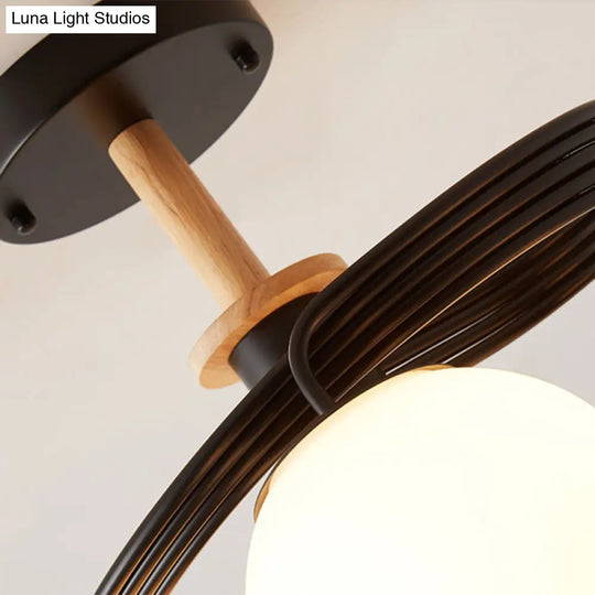 Ultra-Contemporary Milk Glass Semi Flush Mount Ceiling Light Fixture For Living Room