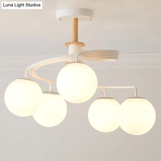 Ultra-Contemporary Milk Glass Semi Flush Mount Ceiling Light Fixture For Living Room 5 / White