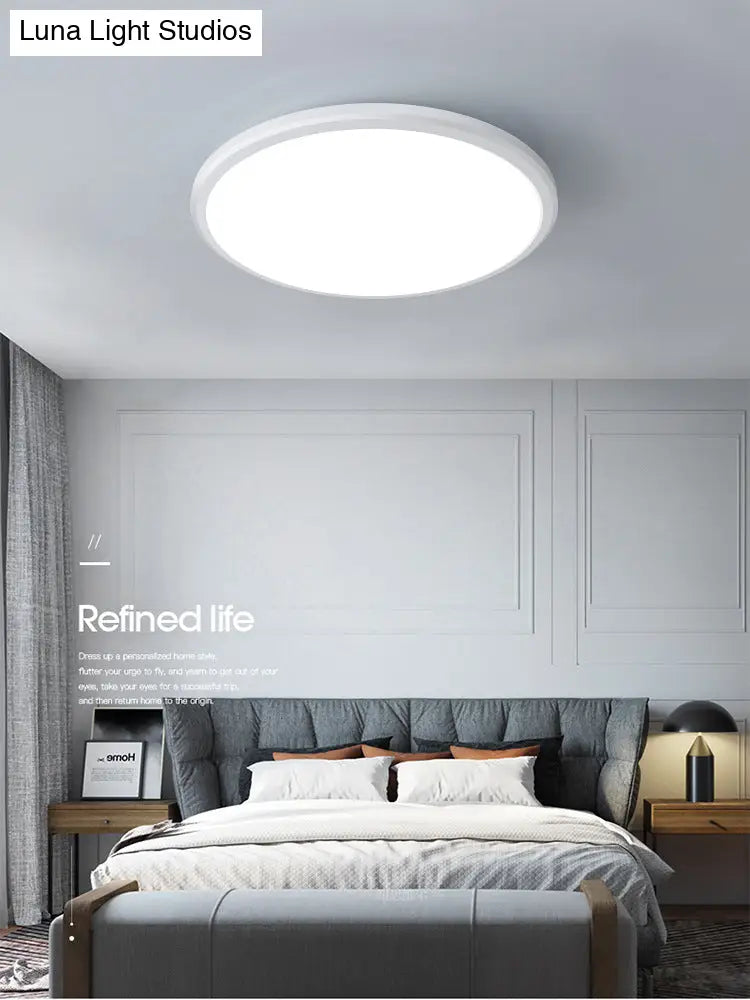 Ultra-Thin Round Led Ceiling Light For Kitchen - Simple White Design With Acrylic Flush Mount