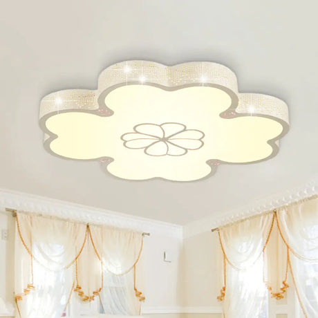Ultrathin Acrylic Led Bedroom Flush Mount Lamp With Cartoon Flower Design In White/Blue White