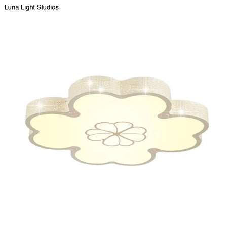 Ultrathin Acrylic Led Bedroom Flush Mount Lamp With Cartoon Flower Design In White/Blue