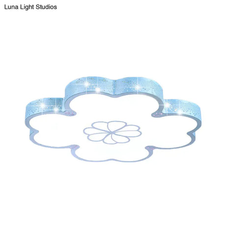 Ultrathin Acrylic Led Bedroom Flush Mount Lamp With Cartoon Flower Design In White/Blue
