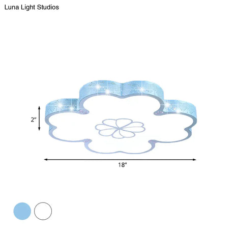 Ultrathin Acrylic Led Bedroom Flush Mount Lamp With Cartoon Flower Design In White/Blue