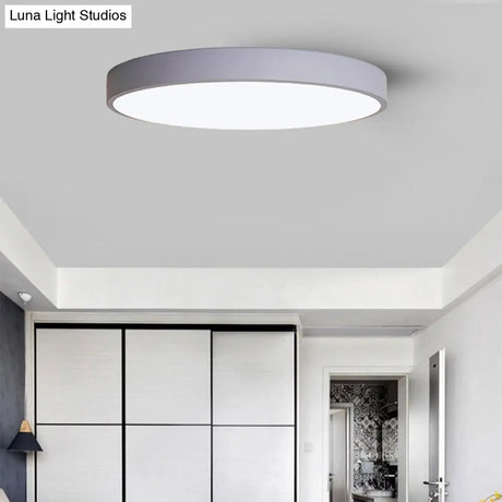 Ultrathin Round Flush Mount Led Ceiling Light For Childs Room - Macaron Metal Finish Grey / 9