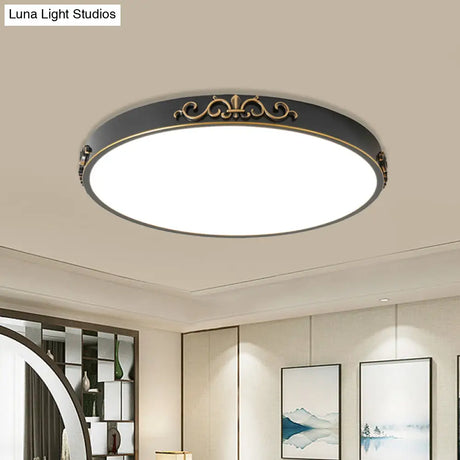Ultrathin Round Led Flush Mount Ceiling Light - Minimalistic Black Metal Design