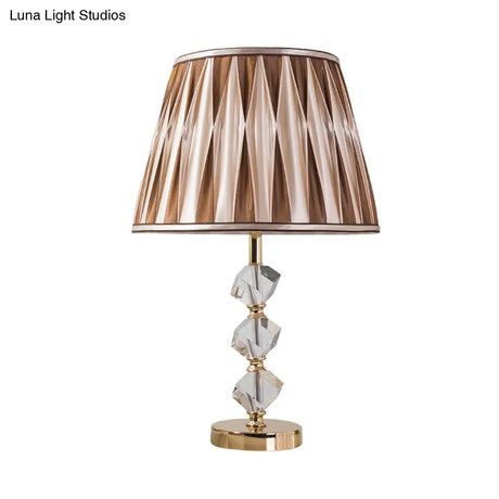 Valentina - Pleated Shade Nightstand Light: Minimal Brown Fabric Lamp