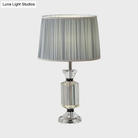 Valeria - Rural Style Fabric Shade Night Table Lamp In White/Blue