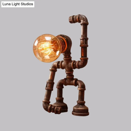 Versatile Robot Table Lamp: Standing/Sitting Metallic Pipe Light For Coffee Shop - Industrial Style