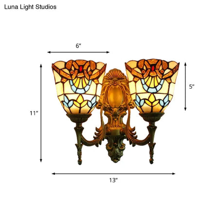 Victorian Bell Stained Glass Wall Sconce Lamp - 2 Heads Dining Room Lighting