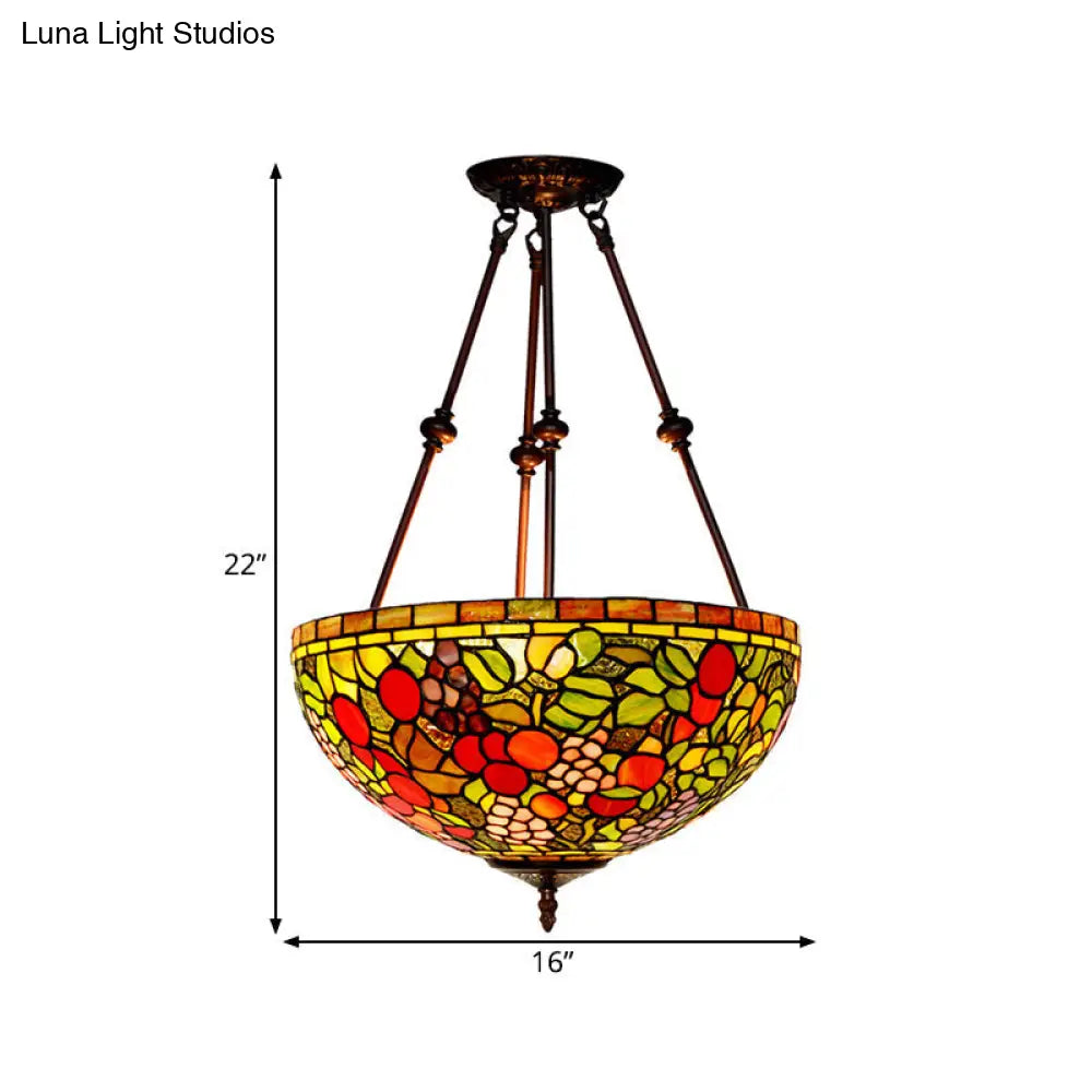 Victorian Bronze Ceiling Light Fixture With Stained Glass Dome Shade - 2-Light Semi Flush For Living