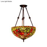 Victorian Bronze Ceiling Light Fixture With Stained Glass Dome Shade - 2-Light Semi Flush For