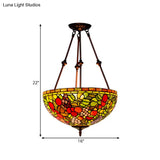 Victorian Bronze Ceiling Light Fixture With Stained Glass Dome Shade - 2-Light Semi Flush For