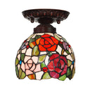 Victorian Ceiling-Mounted Stained Glass Light With Domed Design - 1 Flushmount Red/Pink/Orange