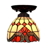 Victorian Ceiling-Mounted Stained Glass Light With Domed Design - 1 Flushmount Red/Pink/Orange
