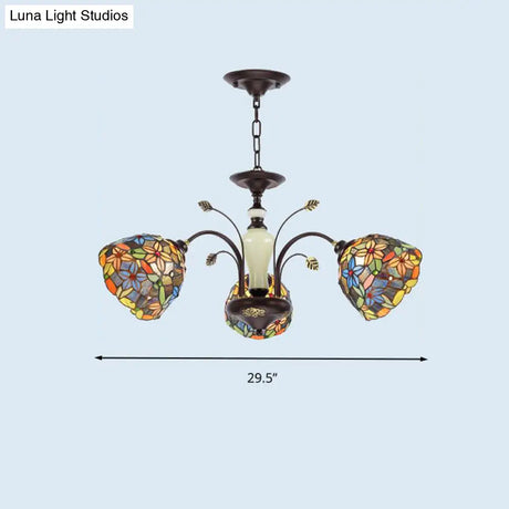 Victorian Cut Glass Flower Pendant Chandelier in Bronze for Living Room - 3/6/8 Lights