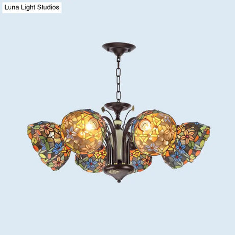 Victorian Cut Glass Flower Pendant Chandelier in Bronze for Living Room - 3/6/8 Lights