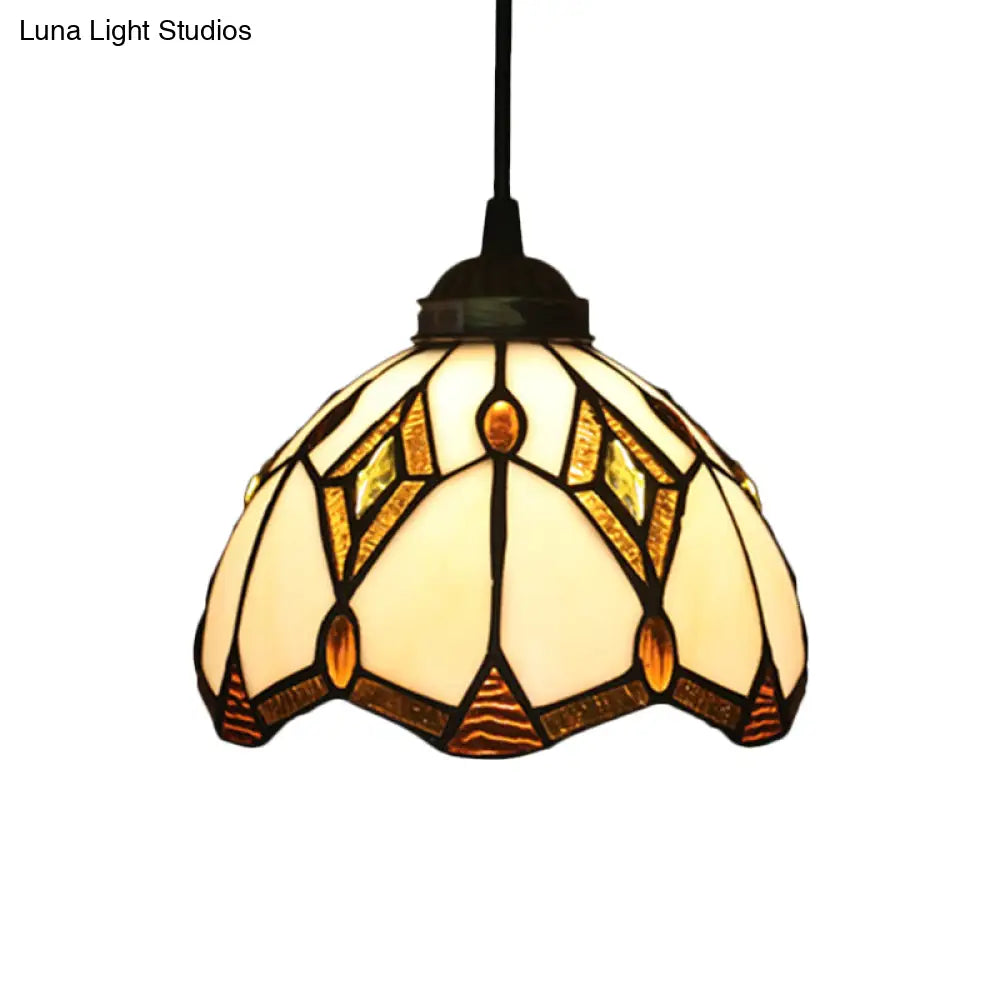 Victorian White/Red/Yellow Cut Glass Pendant Light Kit - Elegant 1-Light Grape/Flower/Diamond