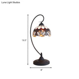 Victorian Dome Shade Hand-Cut Glass Table Light - 1-Light Black Finish Nightstand Lamp With Curved
