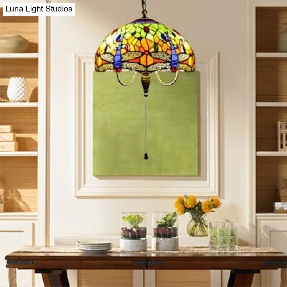 Dragonfly Victorian Antique Brass Pendant Light Kit - 1 Head Down Lighting Cut Glass For Dining Room