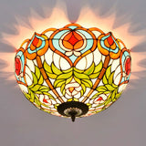 Victorian Glass Ceiling Flush Mount Light Fixture - Bowl Cut 2/3/5 Heads White/Green