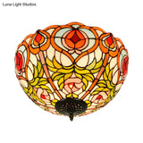 Victorian Glass Ceiling Flush Mount Light Fixture - Bowl Cut 2/3/5 Heads White/Green