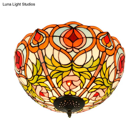 Victorian Glass Ceiling Flush Mount Light Fixture - Bowl Cut 2/3/5 Heads White/Green