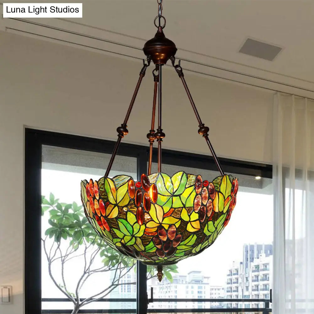 Victorian Green Stained Glass Dome Pendant Light Chandelier - 2/3 Lights