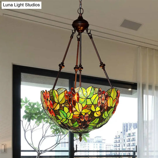 Victorian Green Stained Glass Dome Pendant Light Chandelier - 2/3 Lights