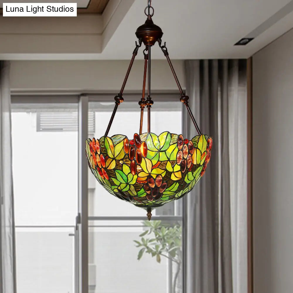 Victorian Green Stained Glass Dome Pendant Light Chandelier - 2/3 Lights 3 /