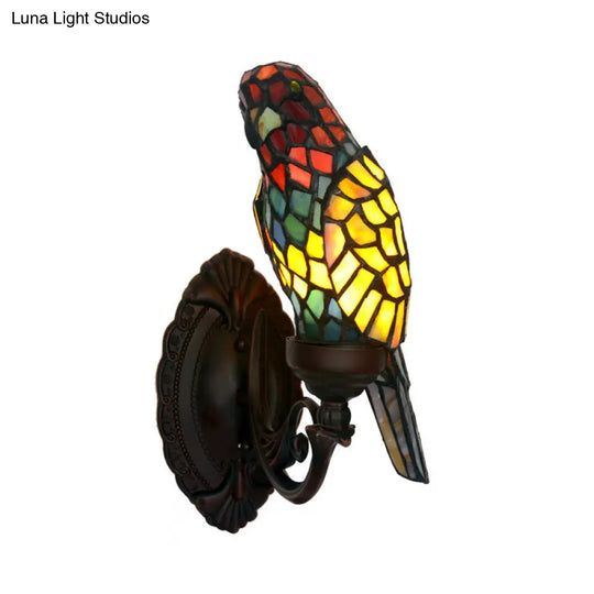 Victorian Parrot Shaped Sconce Light With Green Cut Glass & Swirled Arm - Wall Mounted Lighting