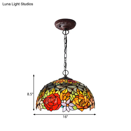Victorian Red Floral Chandelier Pendant Light - 1/2/3 Lights Cut Glass Kitchen Fixture - 10’’/12’’/16’’ Wide