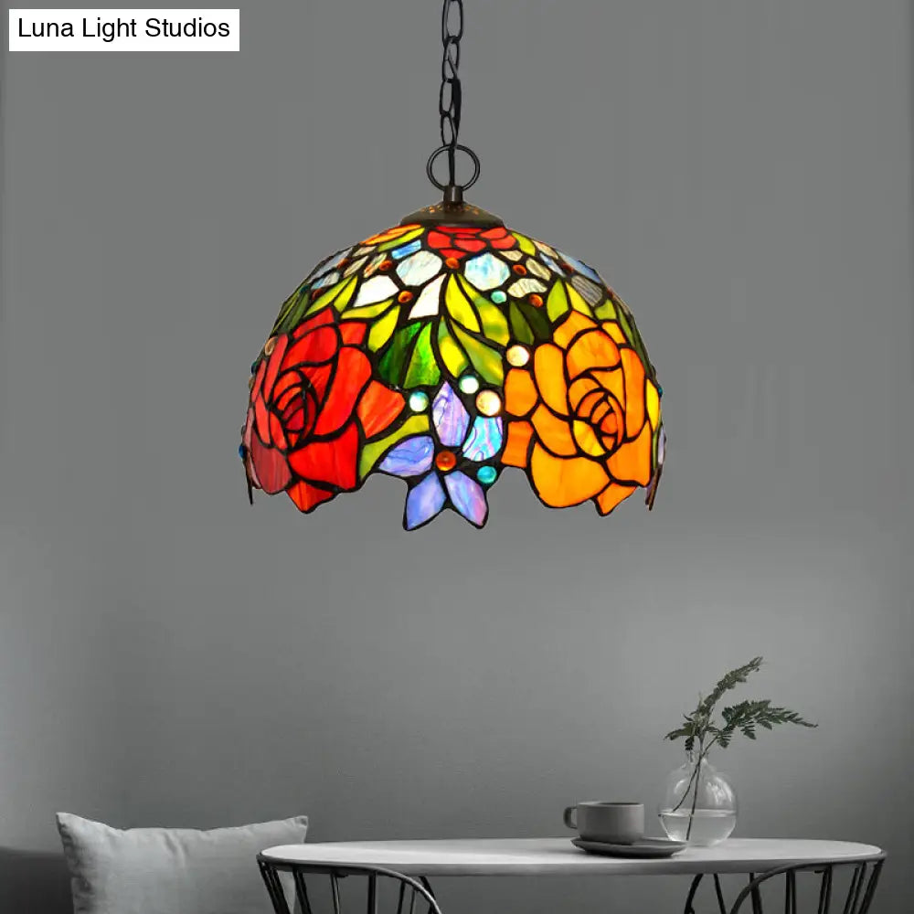 Victorian Red Floral Chandelier Pendant Light - 1/2/3 Lights Cut Glass Kitchen Fixture - 10’’/12’’/16’’ Wide