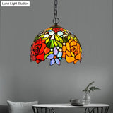 Victorian Red Floral Chandelier Pendant Light - 1/2/3 Lights Cut Glass Kitchen Fixture - 10’’/12’’/16’’ Wide