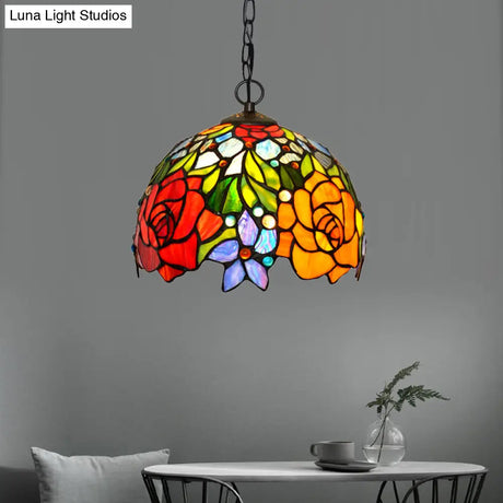 Victorian Red Floral Chandelier Pendant Light - 1/2/3 Lights Cut Glass Kitchen Fixture - 10’’/12’’/16’’ Wide