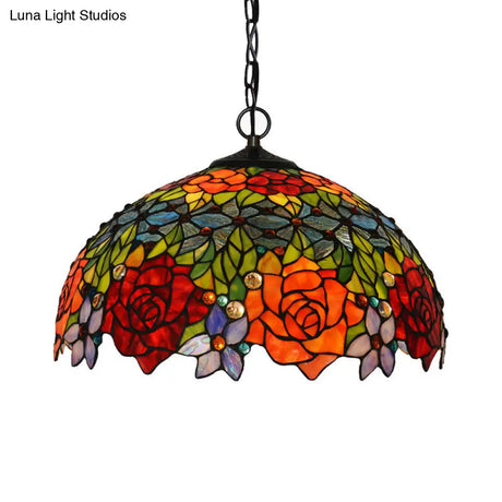Victorian Red Floral Chandelier Pendant Light - 1/2/3 Lights Cut Glass Kitchen Fixture - 10’’/12’’/16’’ Wide