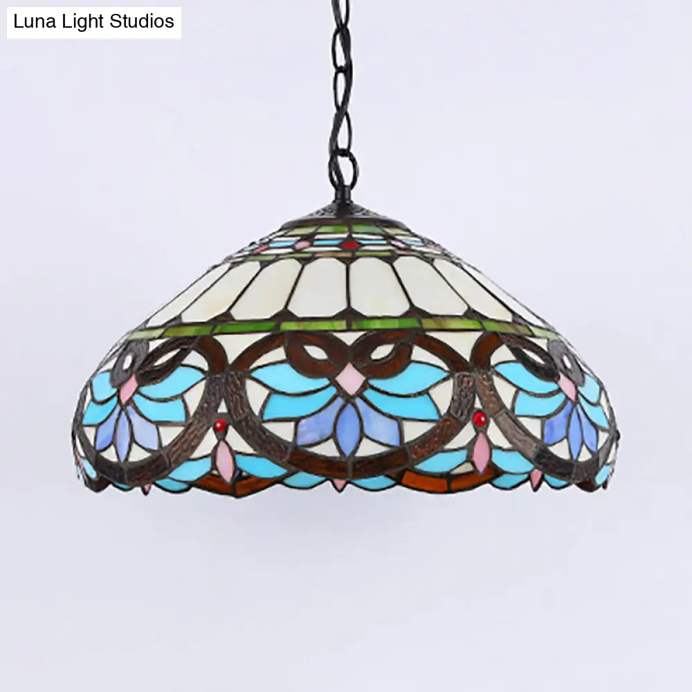 Victorian Stained Glass Dome Pendant Light For Dining Room Ceiling