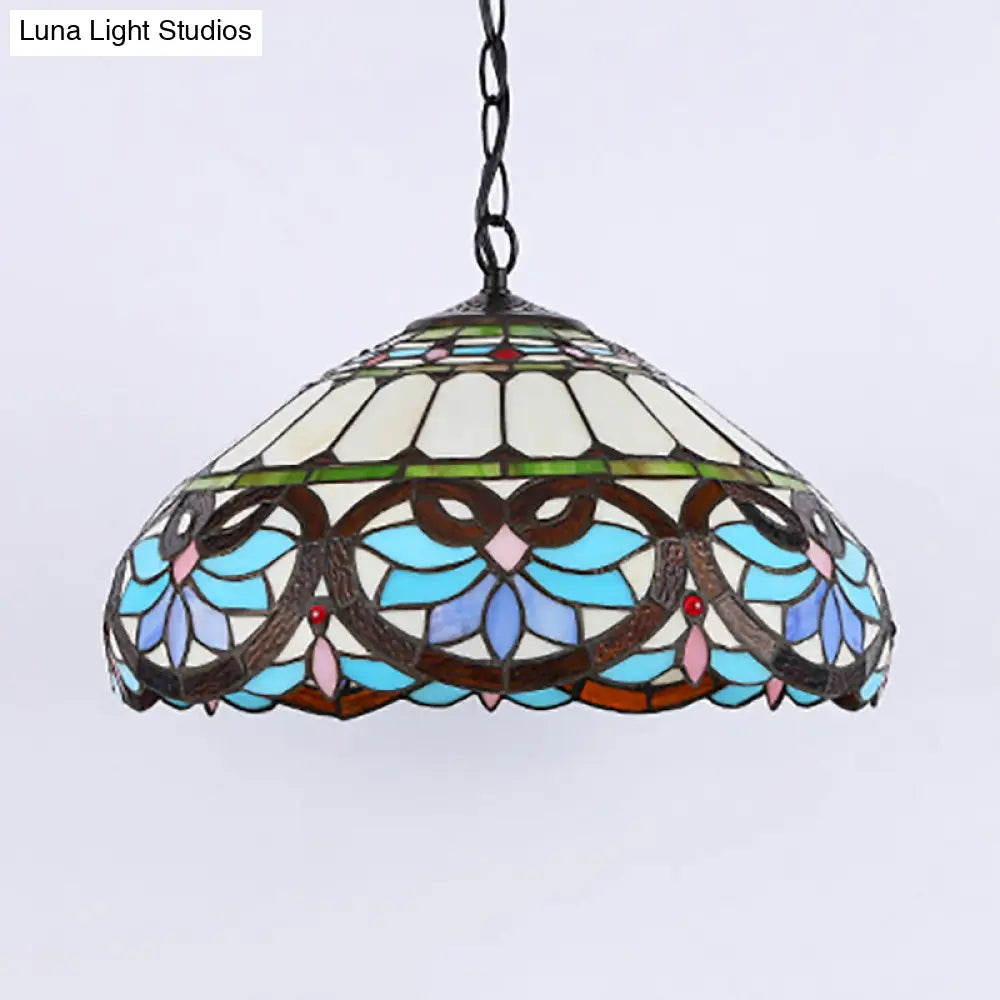 Victorian Stained Glass Dome Pendant Ceiling Light For Dining Room